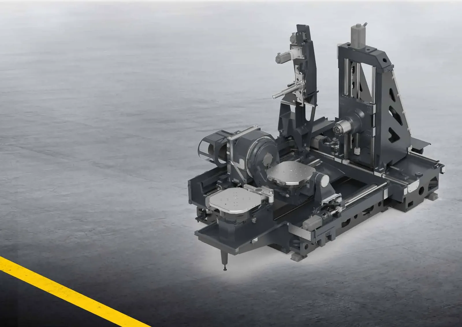 Estrutura 3D de centro de usinagem HELLER: base, coluna e mesa